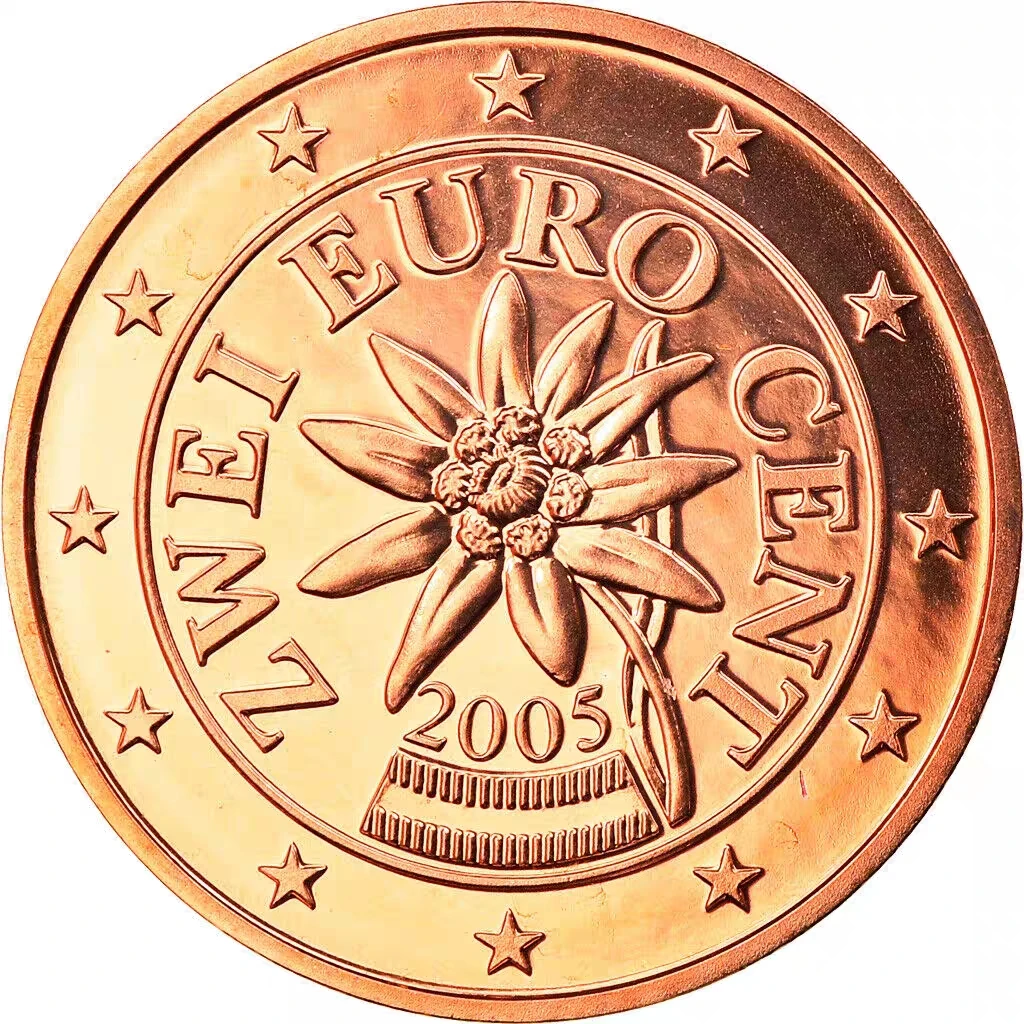 Эдельвейс Австрия Монета 2 Евро Диаметром 18. 8мм Случайный Год Выпуска Новая UNC 100% Оригинал