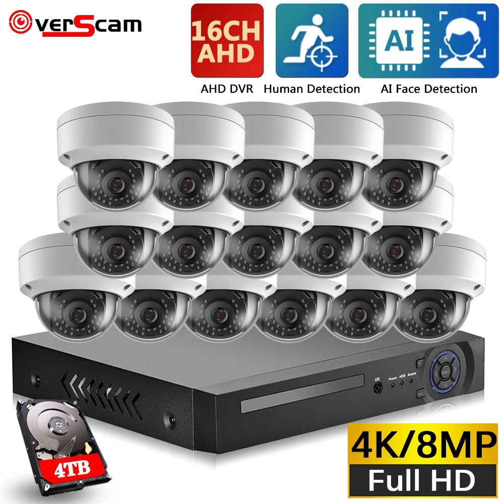 H.265 AHD Домашняя Камера Безопасности System 4K 16CH DVR Kit AI Face Record С Камерой 16*8MP HD CCTV Комплект Системы видеонаблюдения