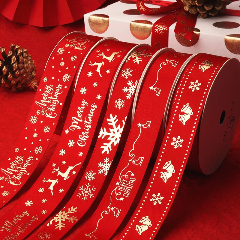 рождественская лента длиной 5 ярдов 1 дюйм 25 мм с принтом рождественской полиэфирной ленты для дизайна ручной работы, рождественского украшения, подарочной упаковки 