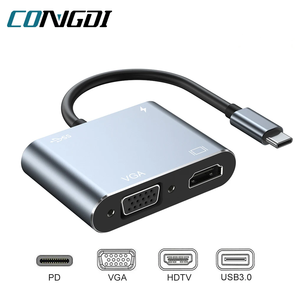 Концентратор USB C К USB 3.0 VGA 4K HDMI-совместимый Адаптер PD Для Быстрой Зарядки Macbook pro Samsung s9 s10 Huawei Type-C Splitter